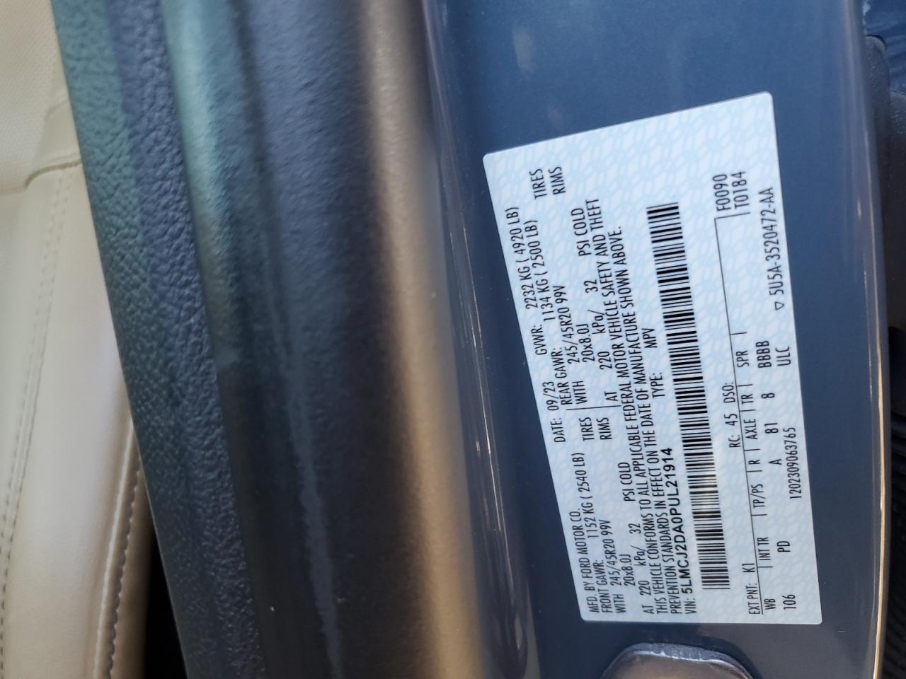 2023 Lincoln Corsair Reserve VIN: 5LMCJ2DA0PUL21914 Lot: 84544165