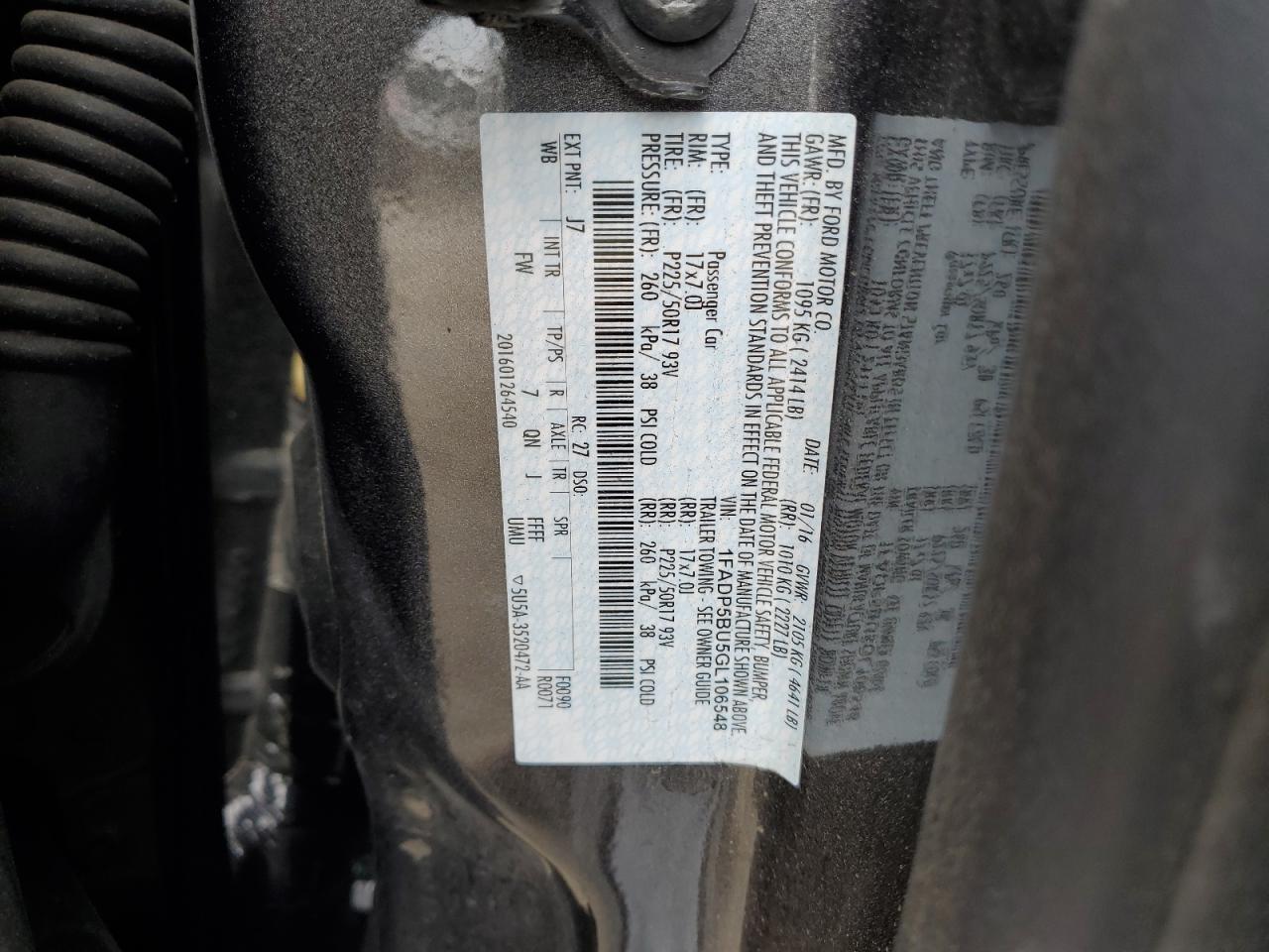 2016 Ford C-Max Sel VIN: 1FADP5BU5GL106548 Lot: 83865495