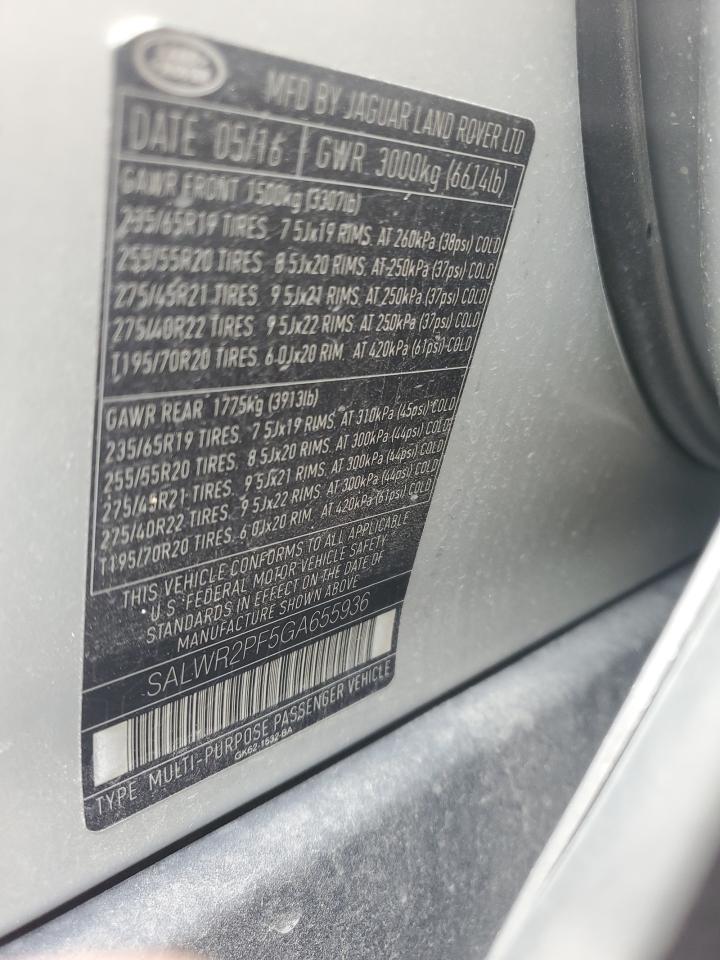 2016 Land Rover Range Rover Sport Hse VIN: SALWR2PF5GA655936 Lot: 71455045