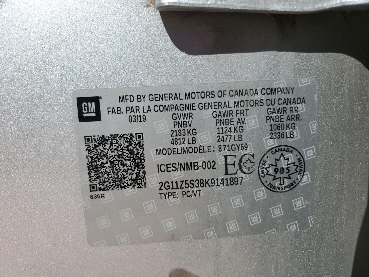 2019 Chevrolet Impala Lt VIN: 2G11Z5S38K9141897 Lot: 80396585