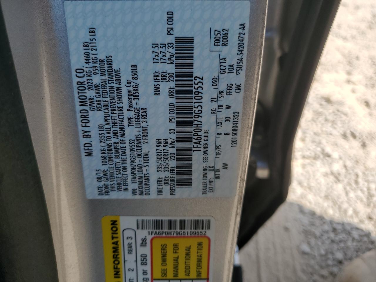 2016 Ford Fusion Se VIN: 1FA6P0H79G5109552 Lot: 81496835