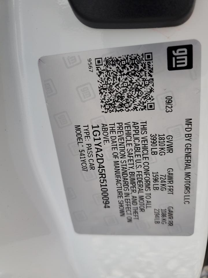 2024 Chevrolet Corvette Stingray 1Lt VIN: 1G1YA2D45R5100094 Lot: 80252735