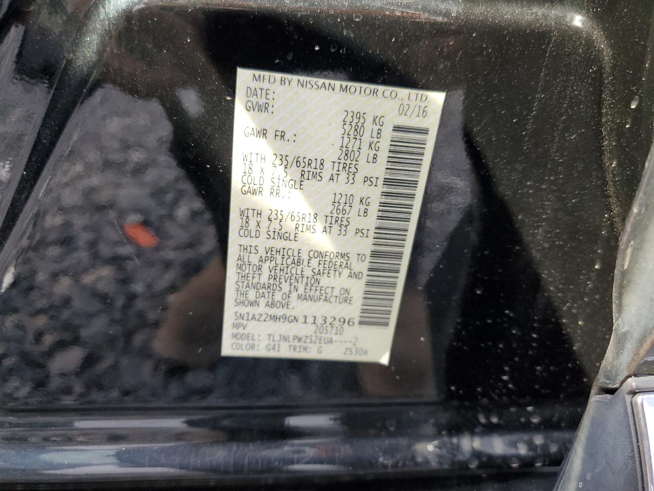 2016 Nissan Murano S VIN: 5N1AZ2MH9GN113296 Lot: 81271065