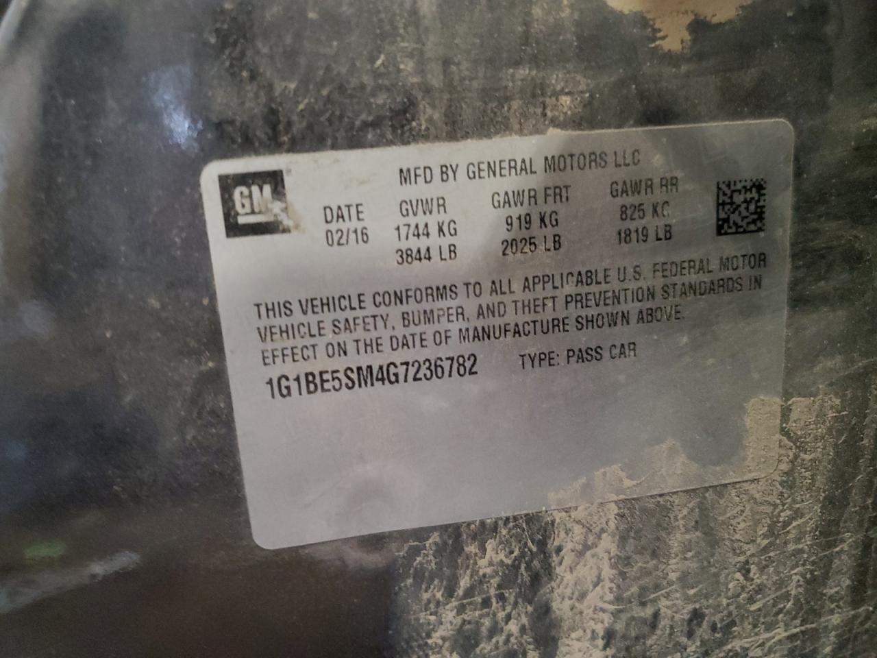 2016 Chevrolet Cruze Lt VIN: 1G1BE5SM4G7236782 Lot: 71701025