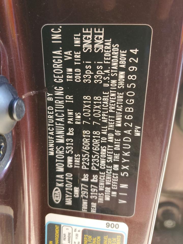 2011 Kia Sorento Ex VIN: 5XYKUDA26BG058924 Lot: 81615995