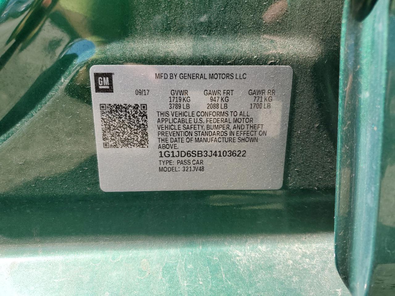 2018 Chevrolet Sonic Lt VIN: 1G1JD6SB3J4103622 Lot: 71246585