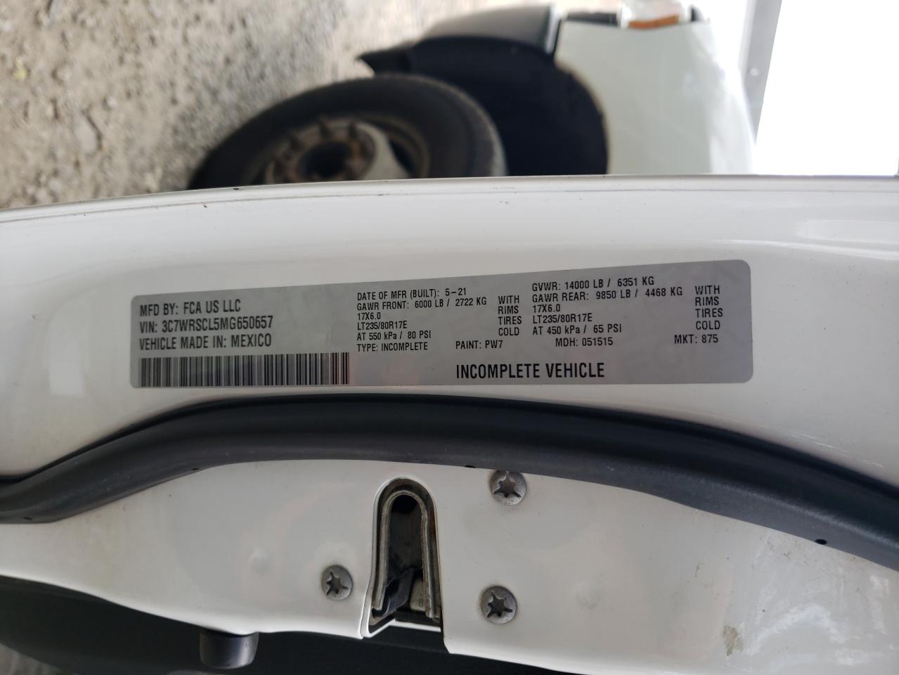 2021 Ram 3500 VIN: 3C7WRSCL5MG650657 Lot: 71885555