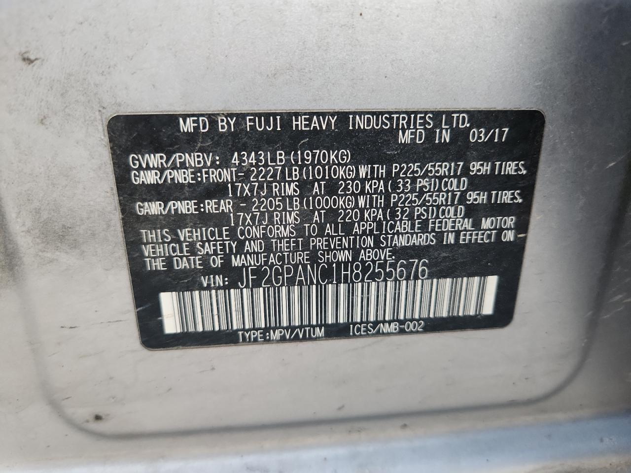 2017 Subaru Crosstrek Limited VIN: JF2GPANC1H8255676 Lot: 80483325