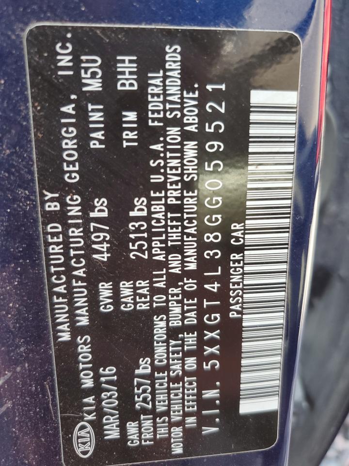 2016 Kia Optima Lx VIN: 5XXGT4L38GG059521 Lot: 71872895