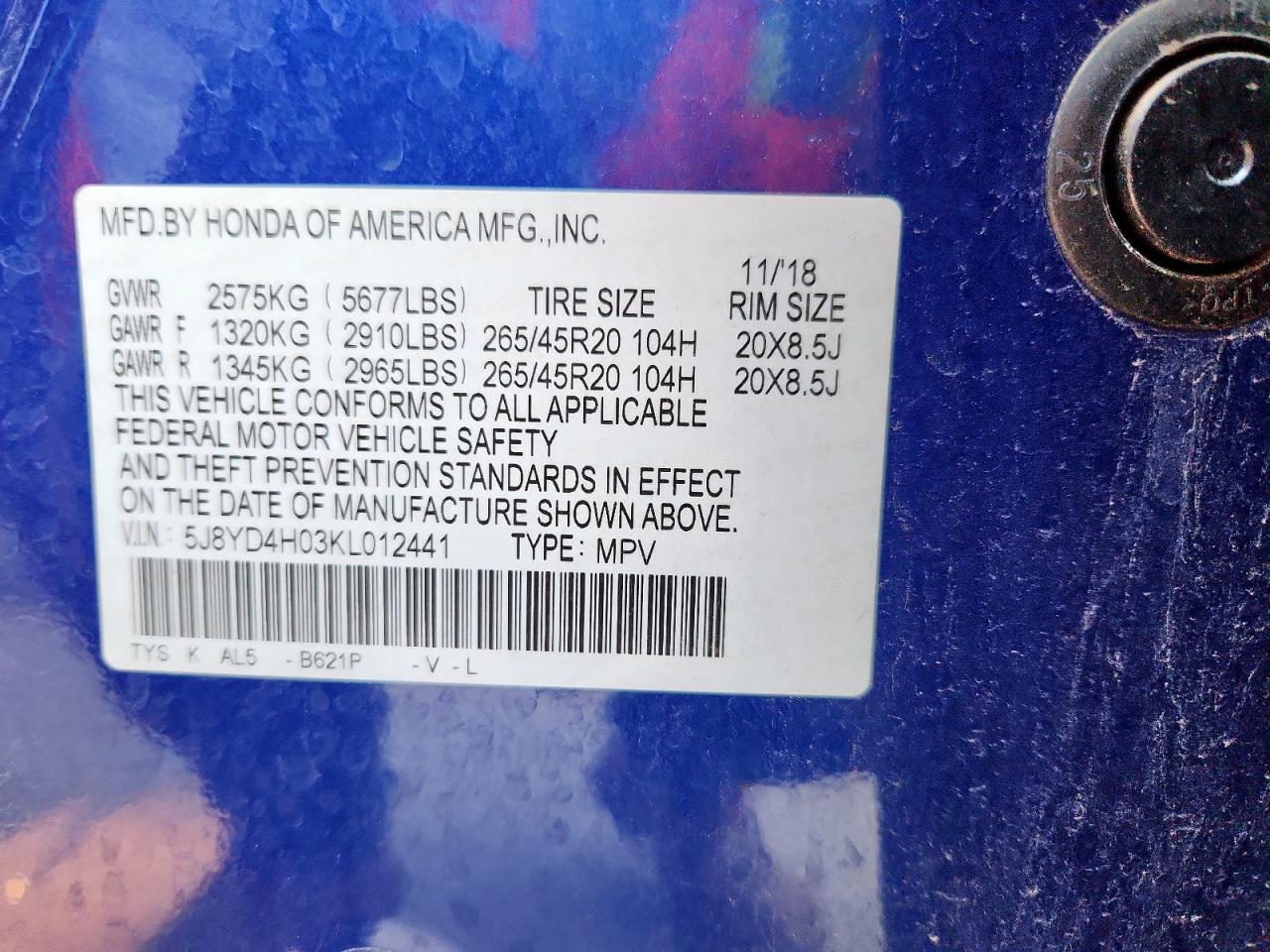 2019 Acura Mdx A-Spec VIN: 5J8YD4H03KL012441 Lot: 80459755