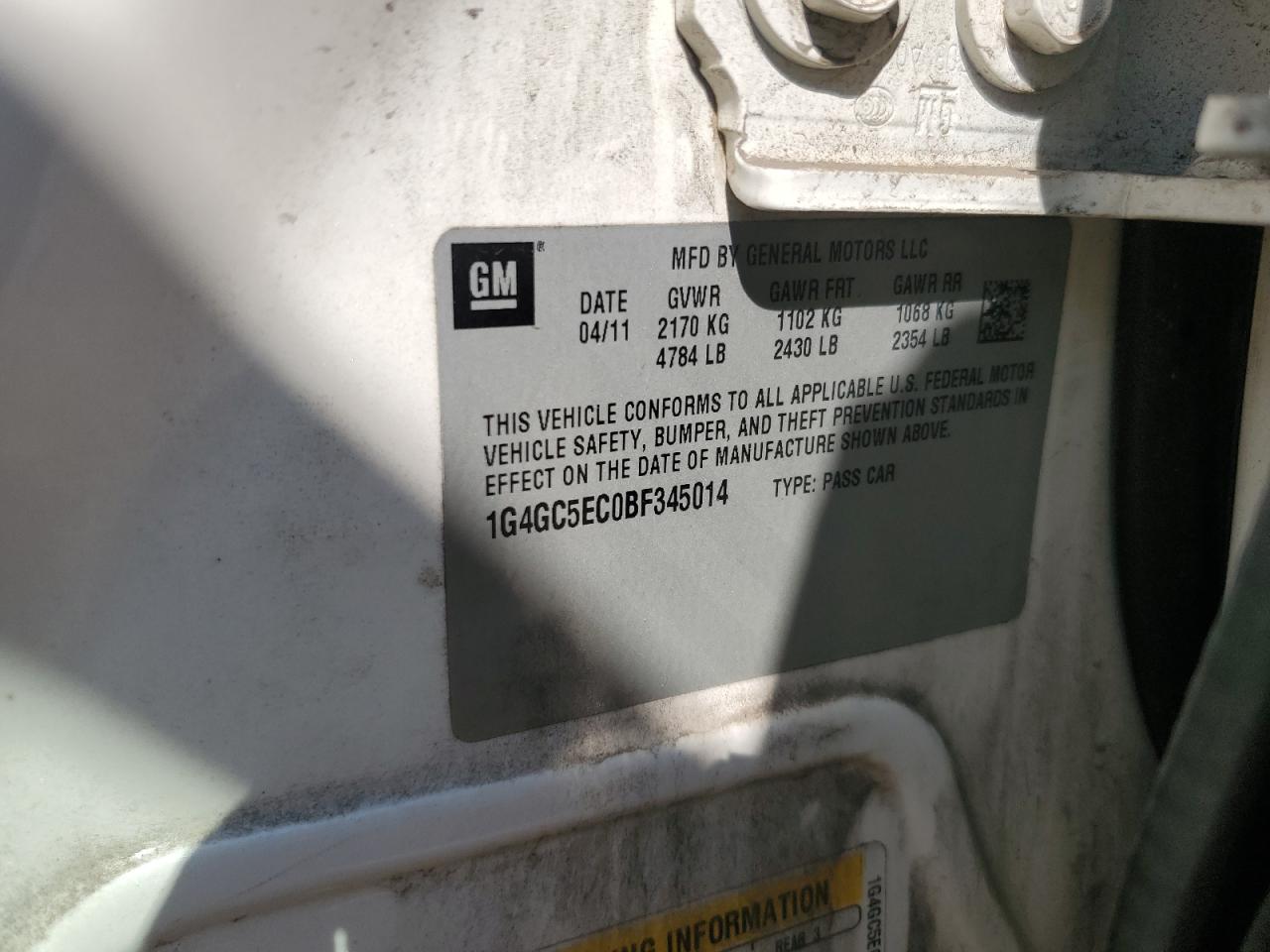 2011 Buick Lacrosse Cxl VIN: 1G4GC5EC0BF345014 Lot: 71826595