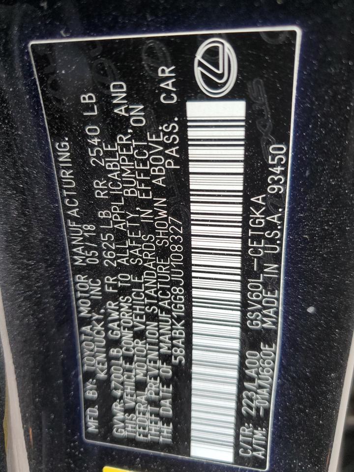 2018 Lexus Es 350 VIN: 58ABK1GG8JU108327 Lot: 83975595