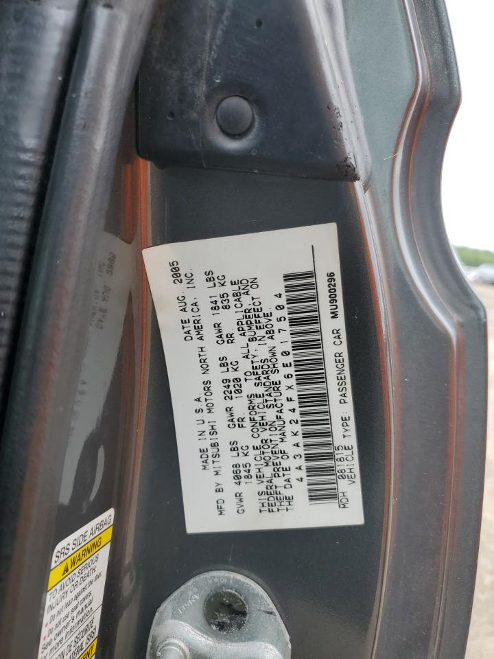 2006 Mitsubishi Eclipse Gs VIN: 4A3AK24FX6E017504 Lot: 81472135