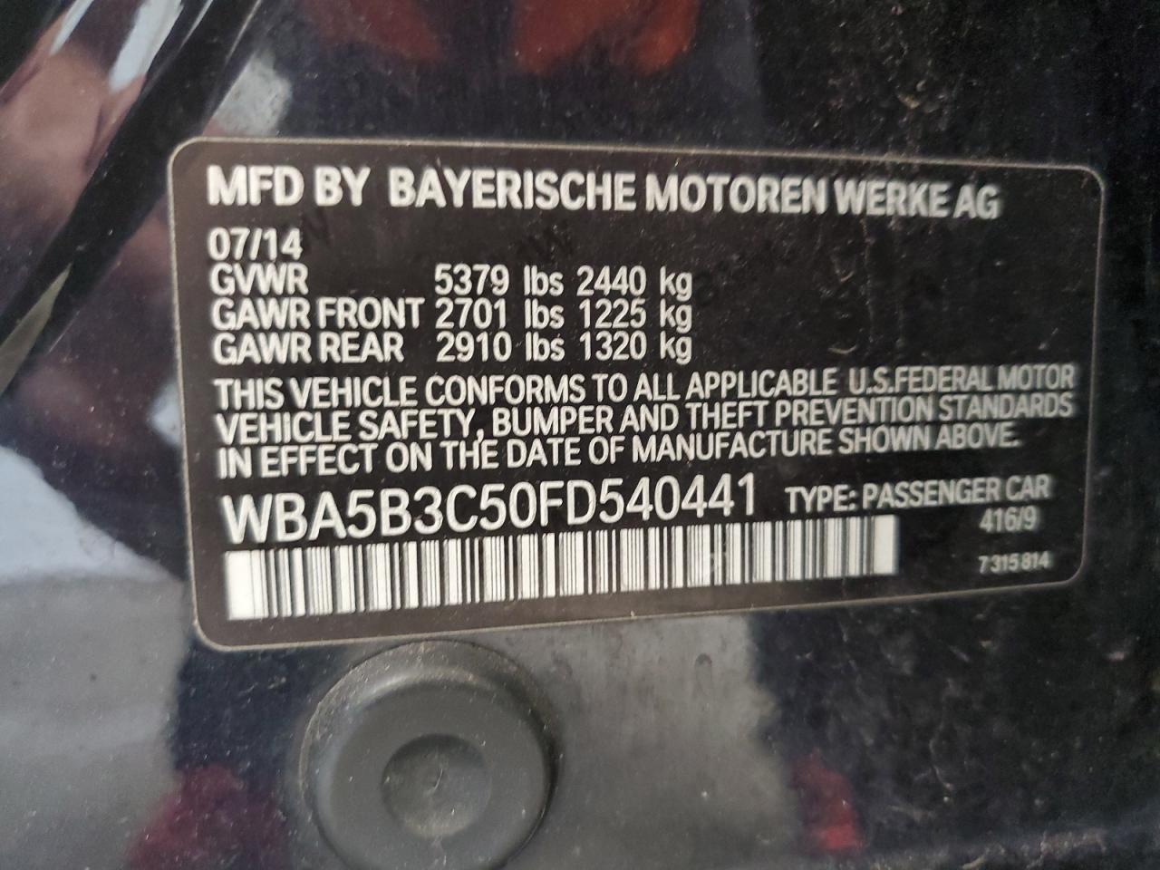 2015 BMW 535 Xi VIN: WBA5B3C50FD540441 Lot: 82145285