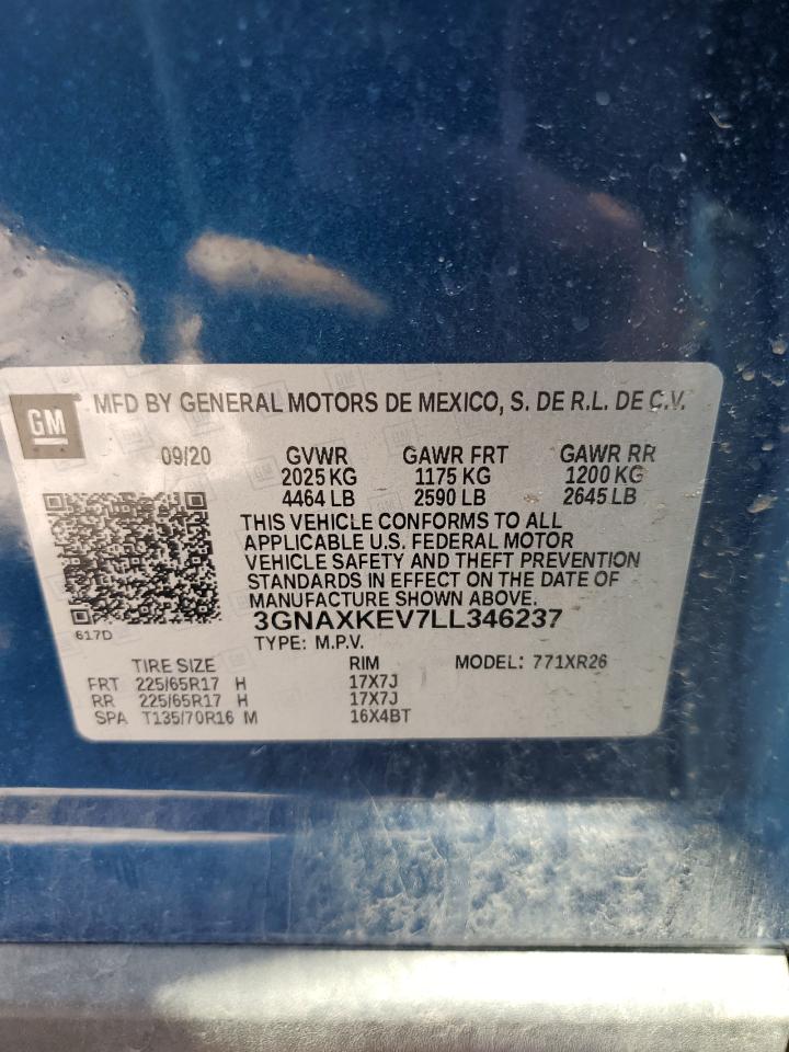 2020 Chevrolet Equinox Lt VIN: 3GNAXKEV7LL346237 Lot: 71663165