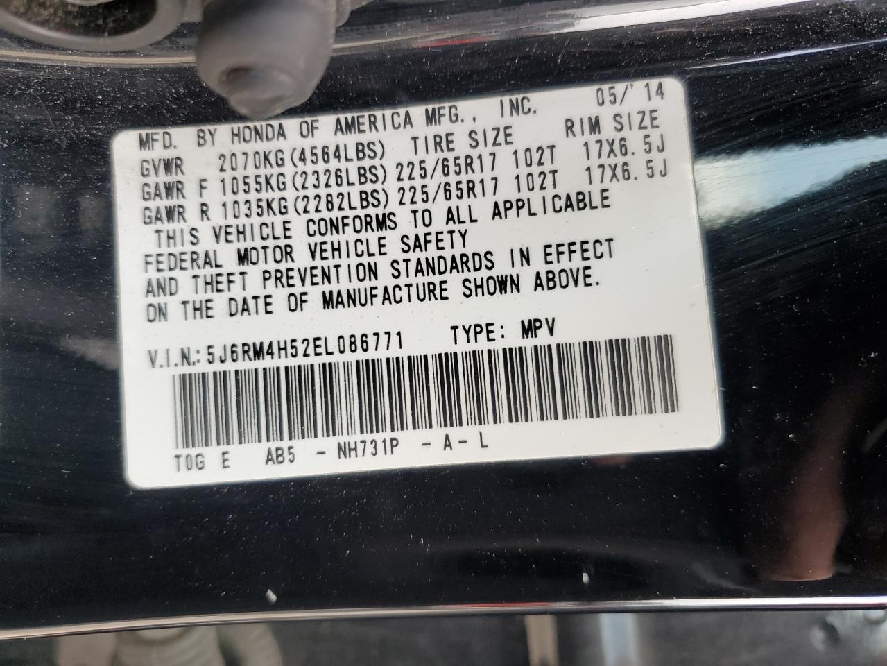 2014 Honda Cr-V Ex VIN: 5J6RM4H52EL086771 Lot: 81739685