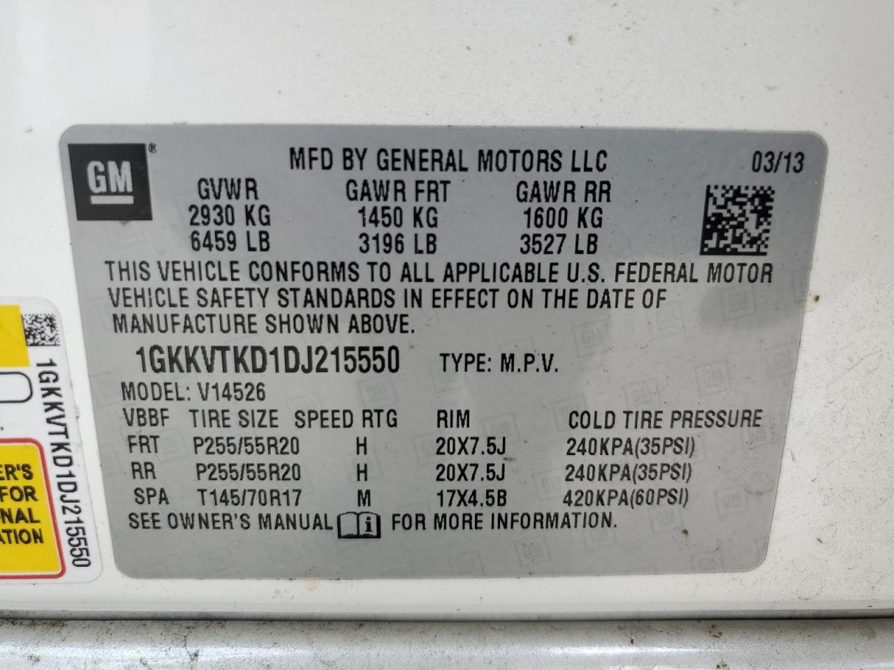 2013 GMC Acadia Denali VIN: 1GKKVTKD1DJ215550 Lot: 81556405