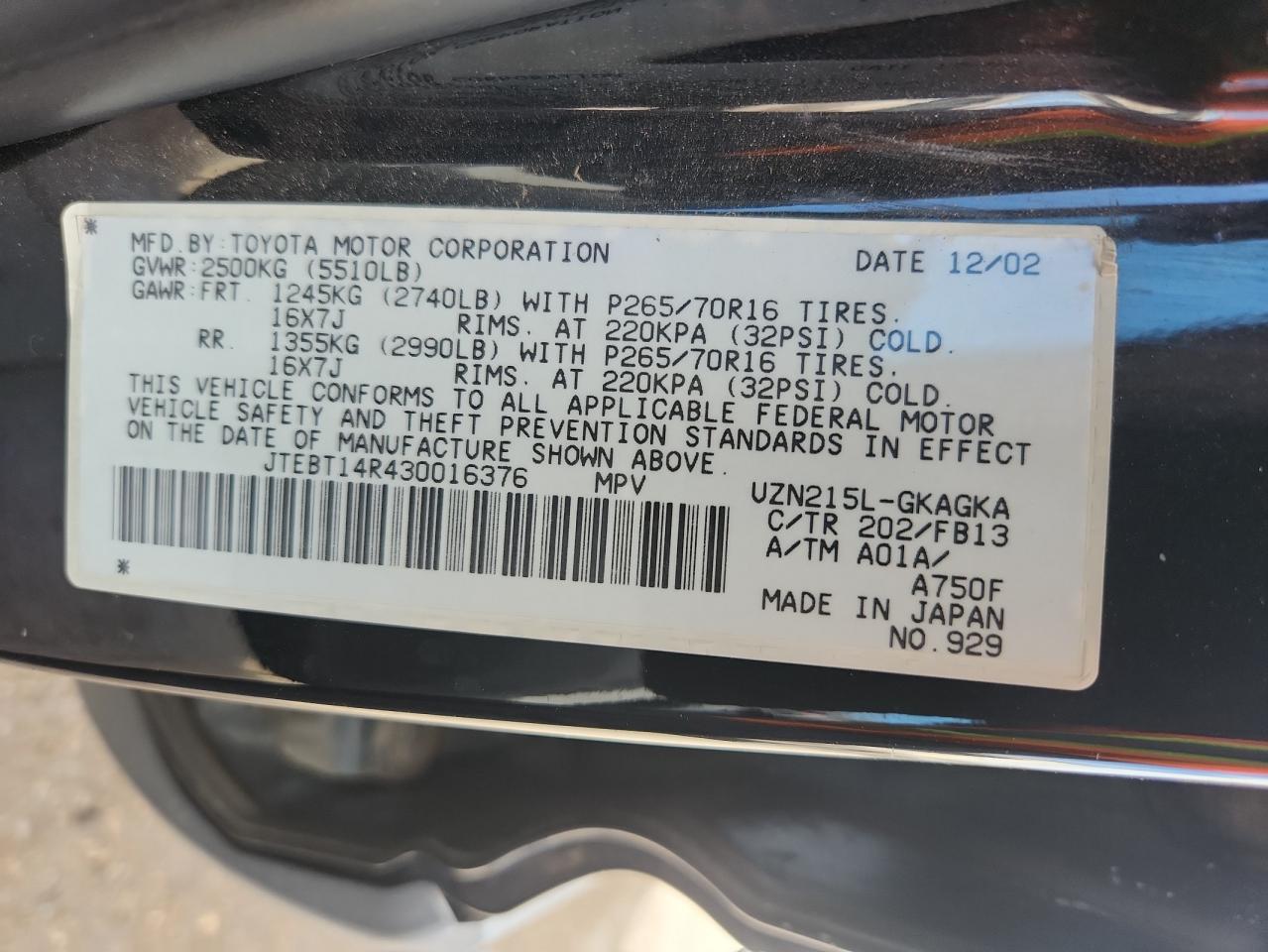 2003 Toyota 4Runner Sr5 VIN: JTEBT14R430016376 Lot: 81472955