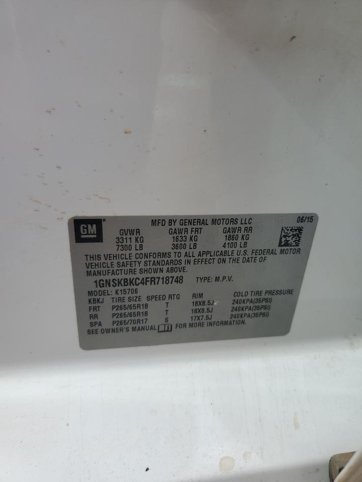 2015 Chevrolet Tahoe K1500 Lt VIN: 1GNSKBKC4FR718748 Lot: 84455765