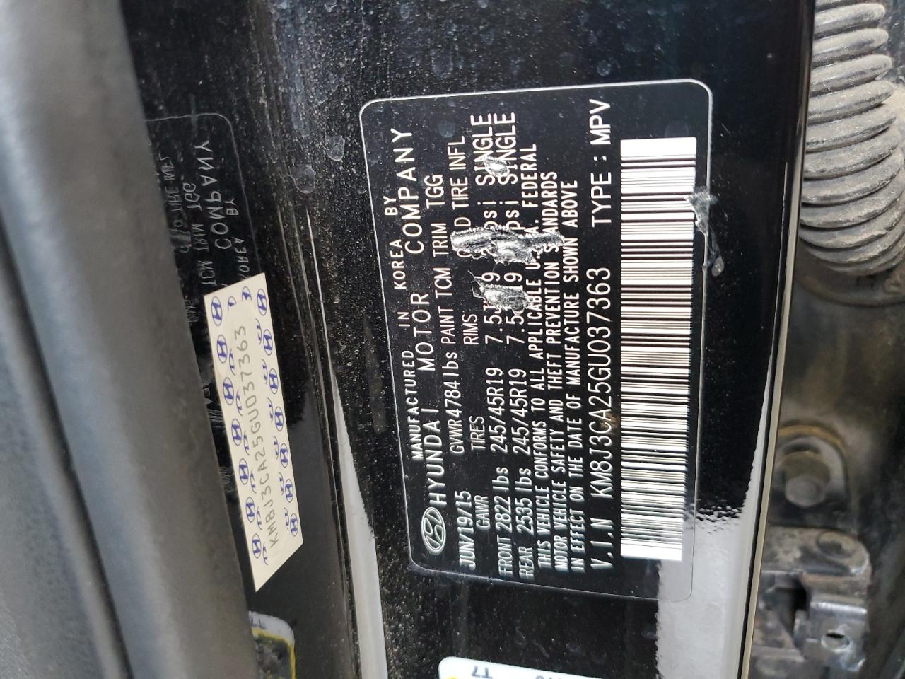 2016 Hyundai Tucson Limited VIN: KM8J3CA25GU037363 Lot: 81463245