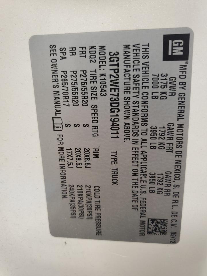 2013 GMC Sierra K1500 Slt VIN: 3GTP2WE73DG194011 Lot: 81882315