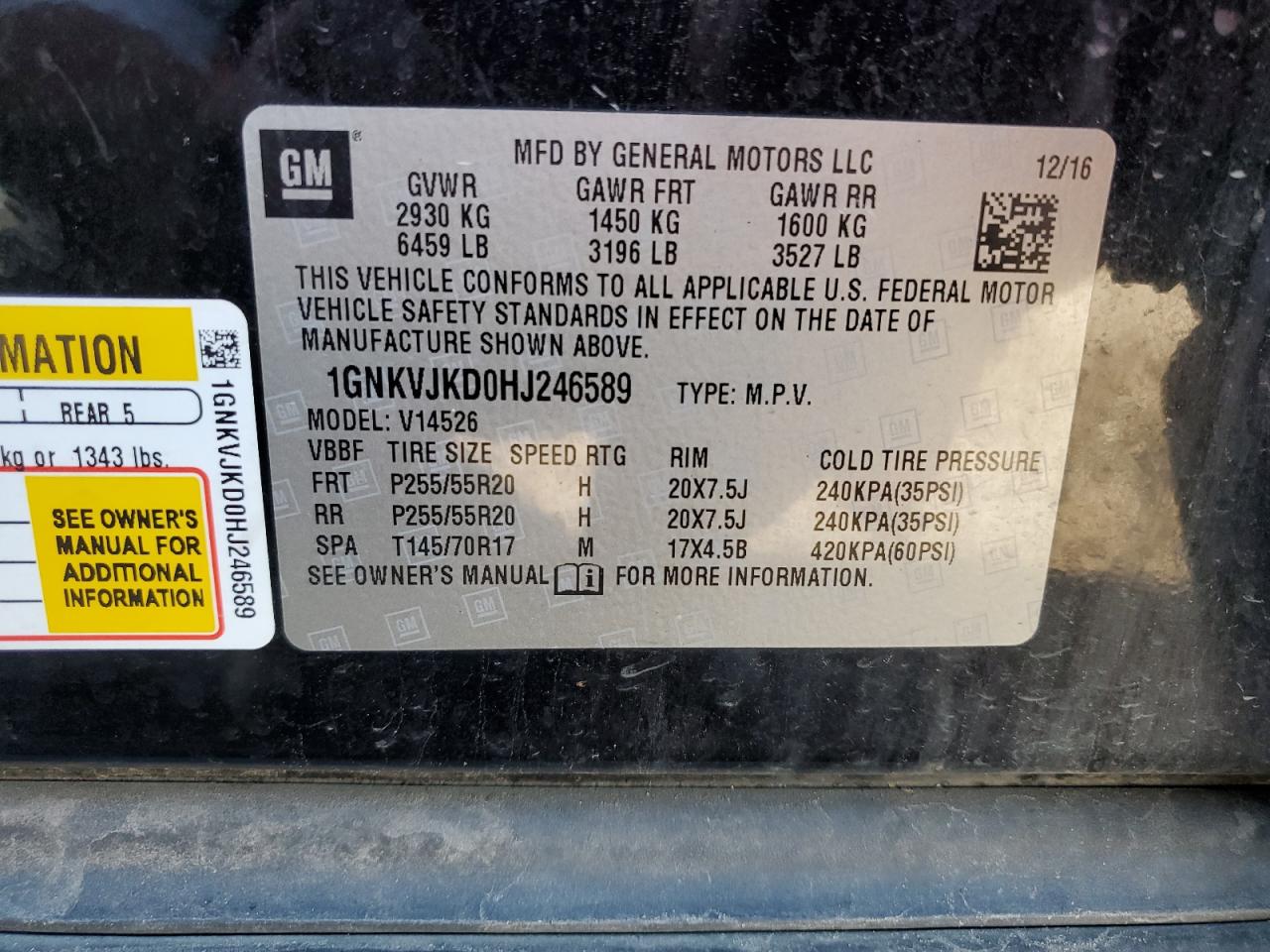 2017 Chevrolet Traverse Premier VIN: 1GNKVJKD0HJ246589 Lot: 81310385