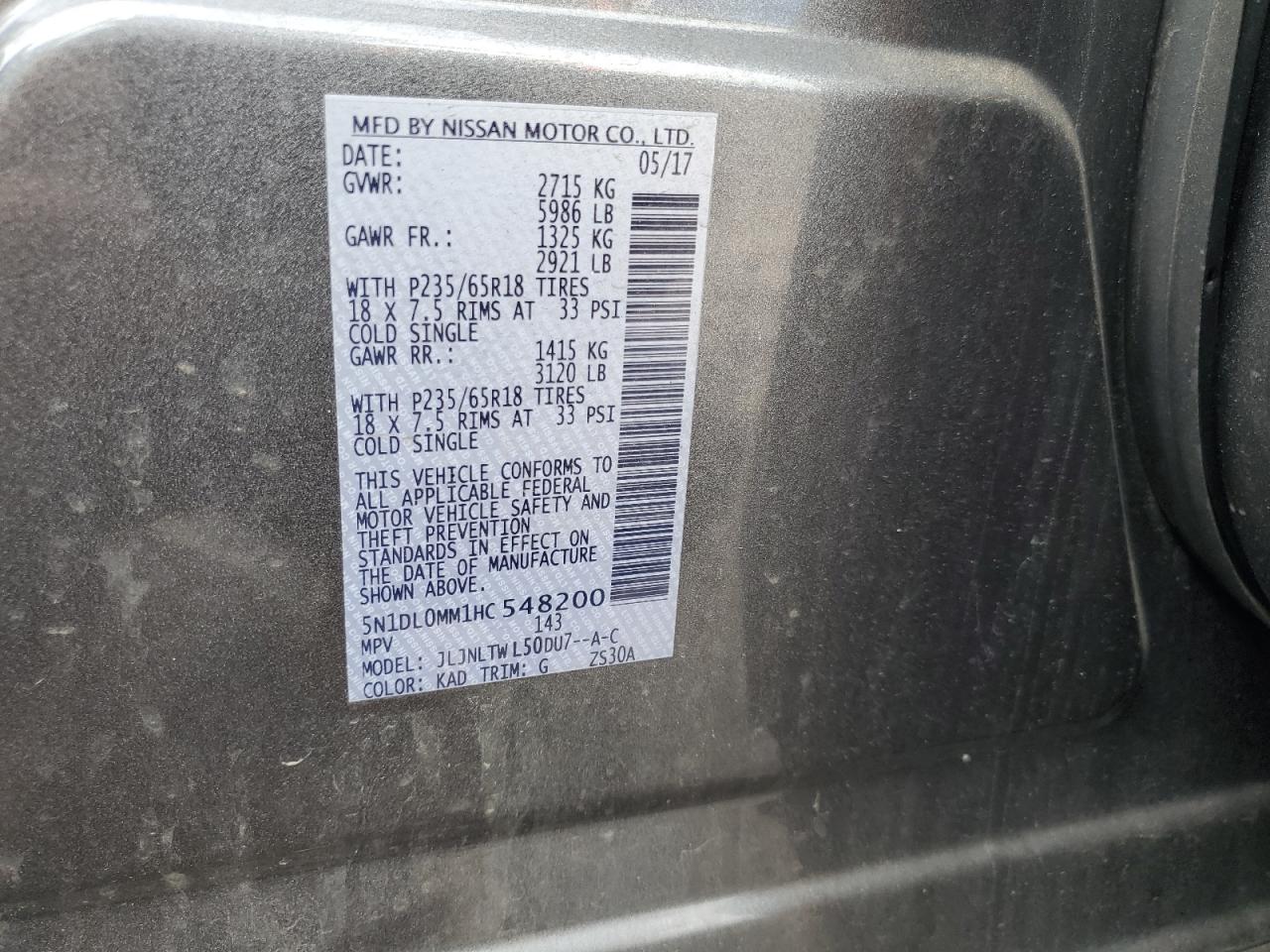 2017 Infiniti Qx60 VIN: 5N1DL0MM1HC548200 Lot: 81566205