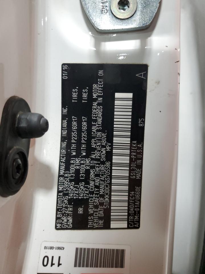 2016 Toyota Sienna Le VIN: 5TDKK3DC7GS705586 Lot: 83851225