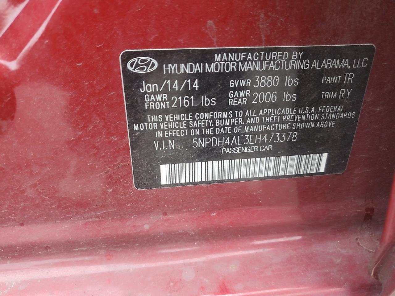 2014 Hyundai Elantra Se VIN: 5NPDH4AE3EH473378 Lot: 81817065