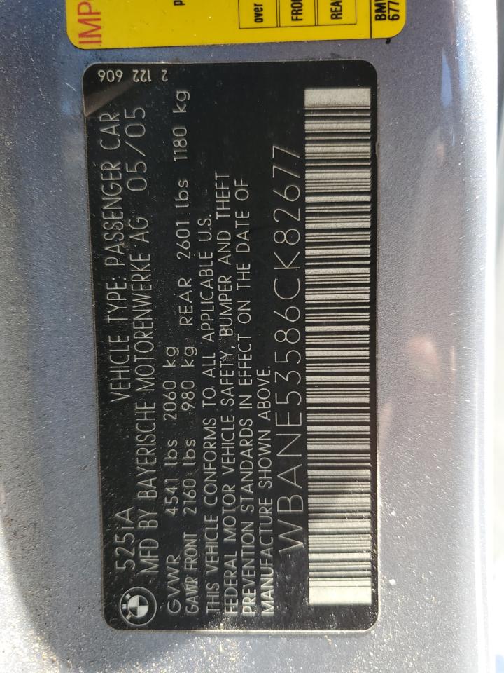 2006 BMW 525 I VIN: WBANE53586CK82677 Lot: 80191565