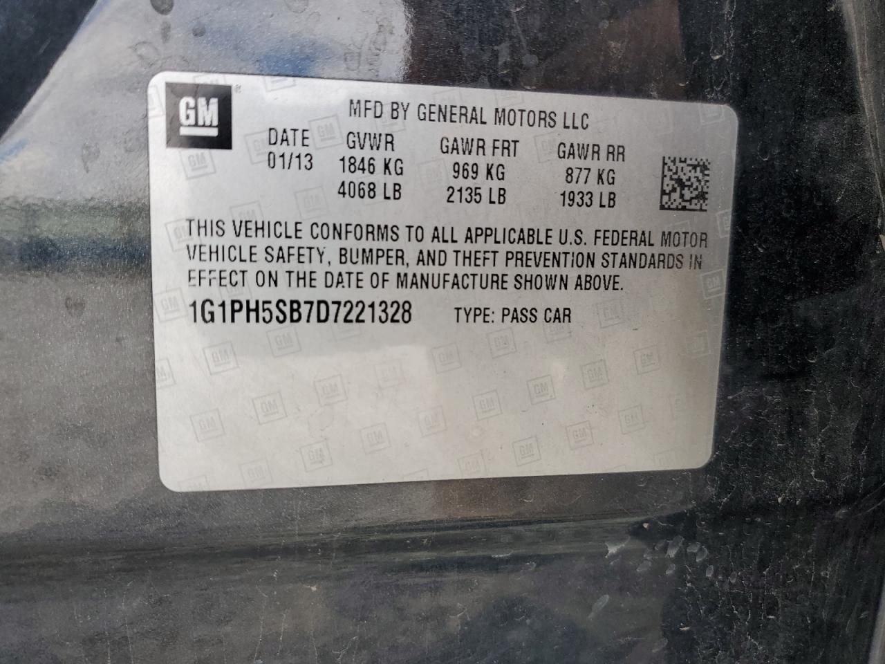 2013 Chevrolet Cruze Eco VIN: 1G1PH5SB7D7221328 Lot: 81345765