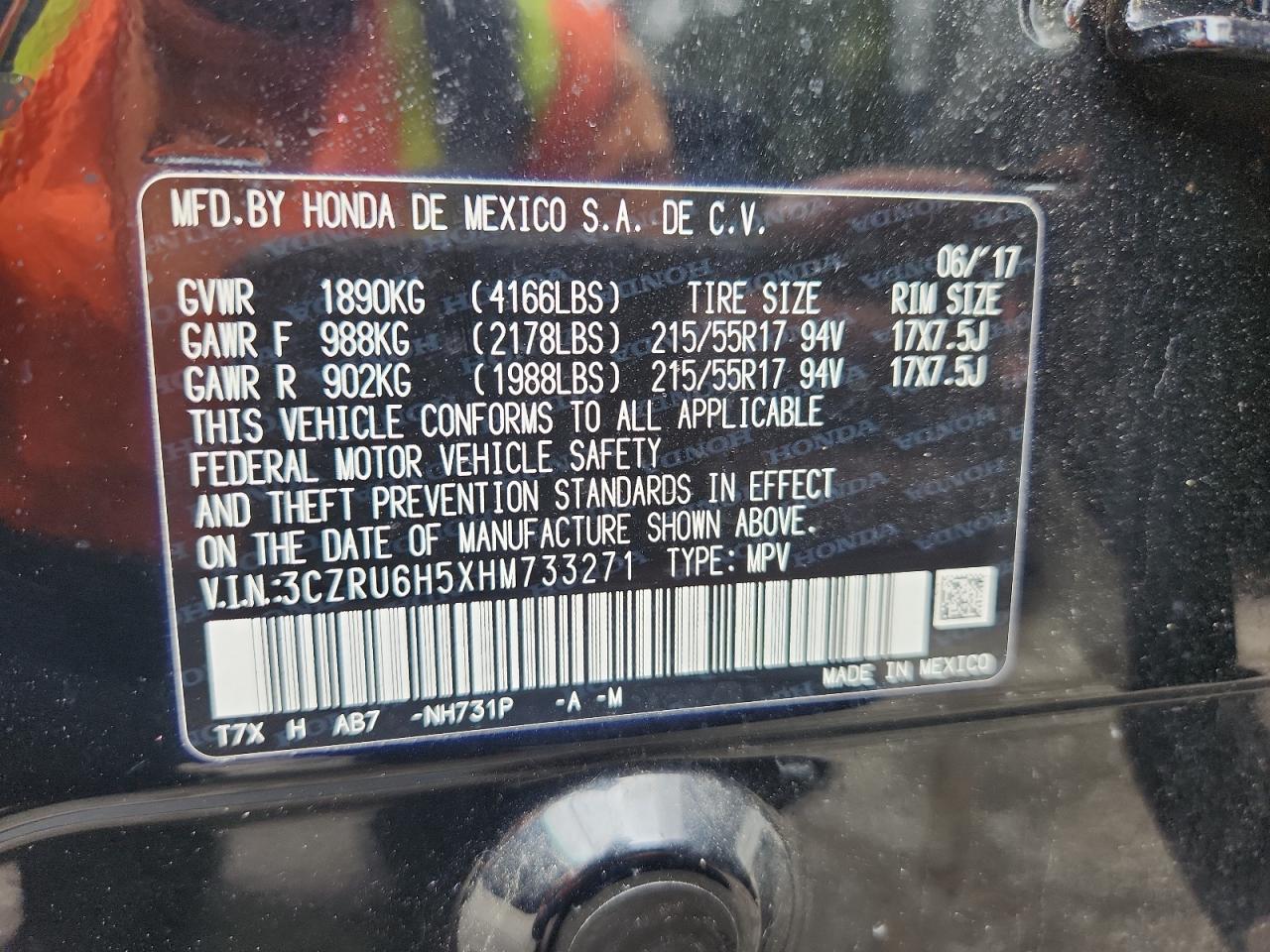 2017 Honda Hr-V Ex VIN: 3CZRU6H5XHM733271 Lot: 84835375