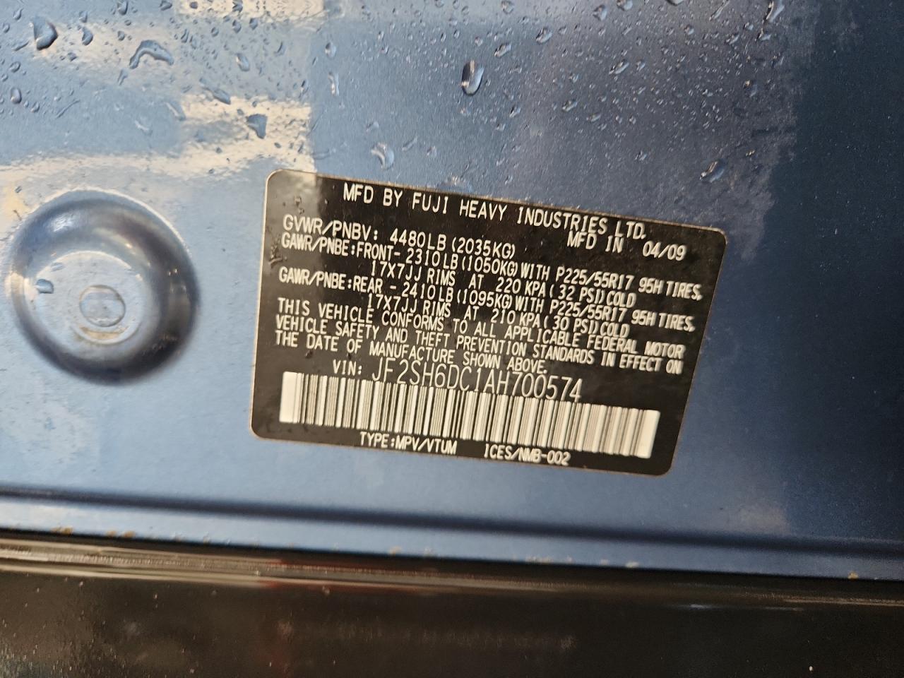 2010 Subaru Forester 2.5X Limited VIN: JF2SH6DC1AH700574 Lot: 82081495