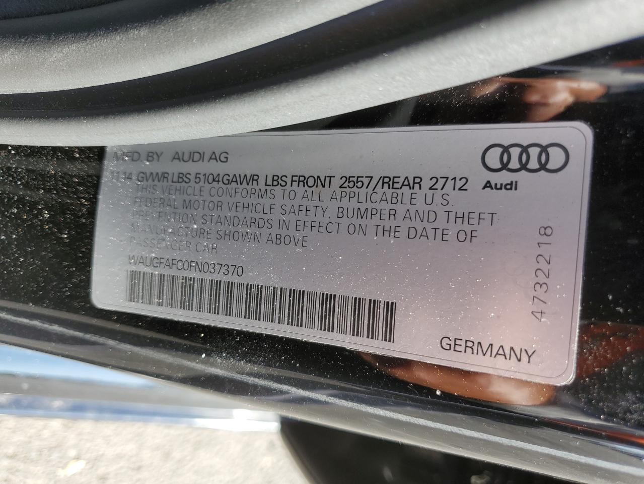 2015 Audi A6 Premium Plus VIN: WAUGFAFC0FN037370 Lot: 81487485