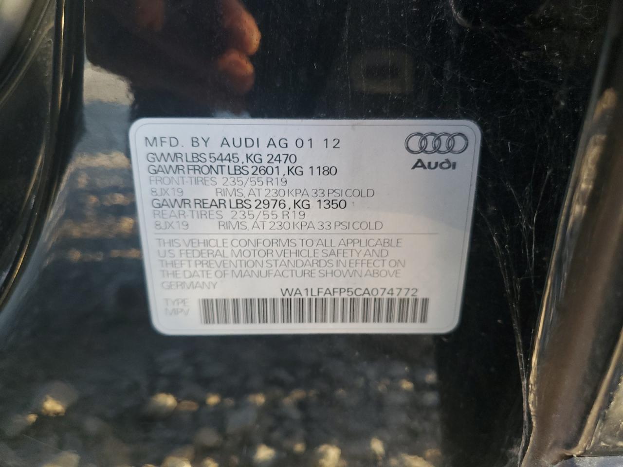 2012 Audi Q5 Premium Plus VIN: WA1LFAFP5CA074772 Lot: 81907535