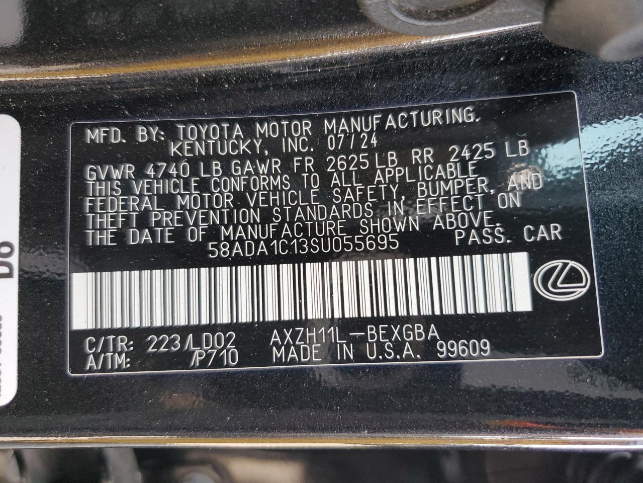 2025 Lexus Es 300H Base VIN: 58ADA1C13SU055695 Lot: 80855475