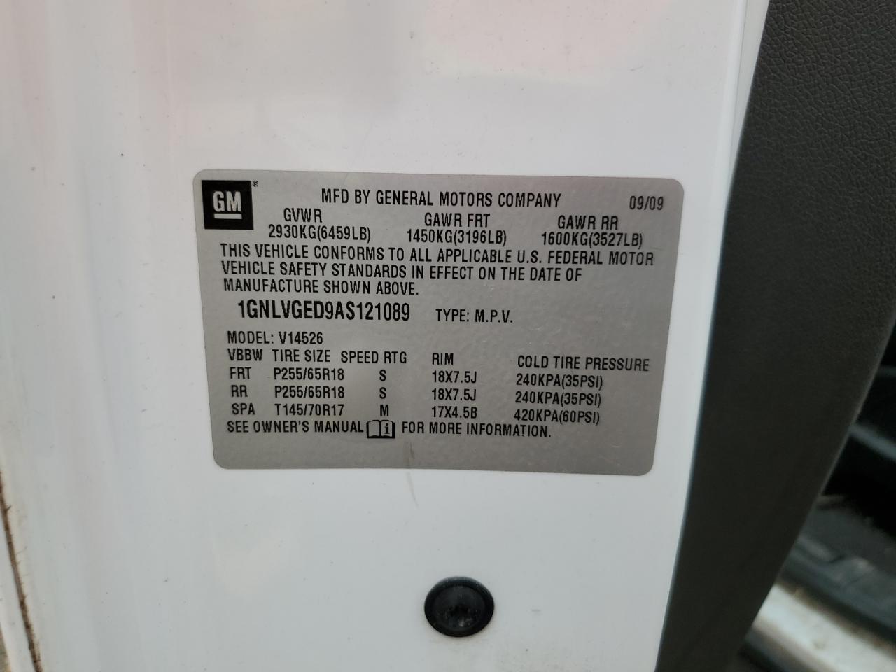 2010 Chevrolet Traverse Lt VIN: 1GNLVGED9AS121089 Lot: 71524855