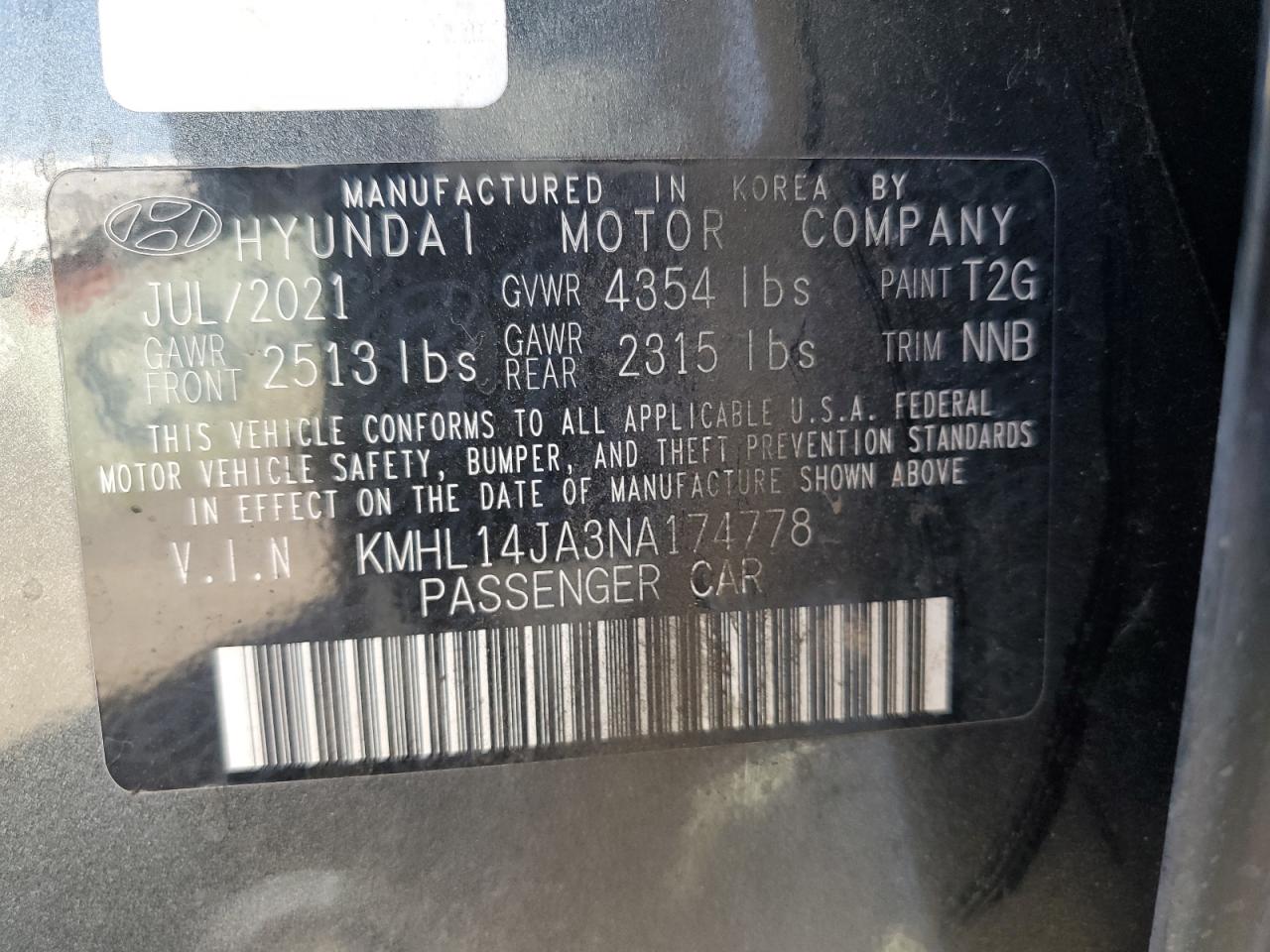 2022 Hyundai Sonata Sel VIN: KMHL14JA3NA174778 Lot: 83855235