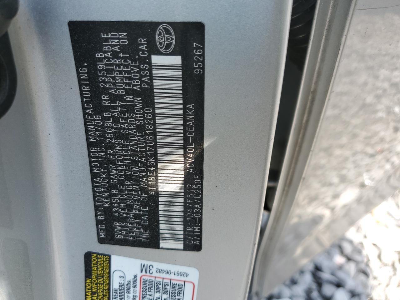 2007 Toyota Camry Ce VIN: 4T1BE46K17U618260 Lot: 80091515