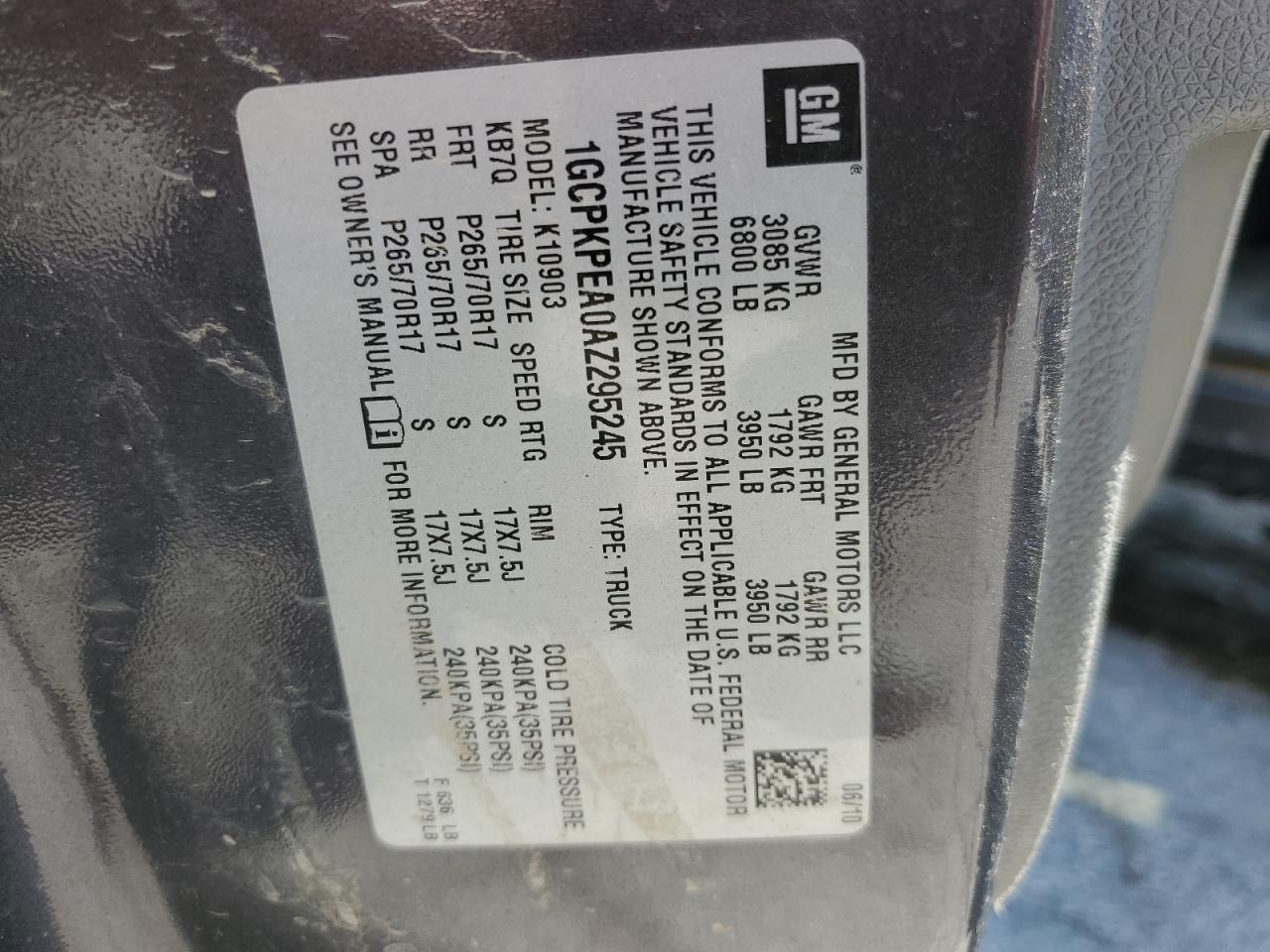 2010 Chevrolet Silverado K1500 VIN: 1GCPKPEA0AZ295245 Lot: 86693585