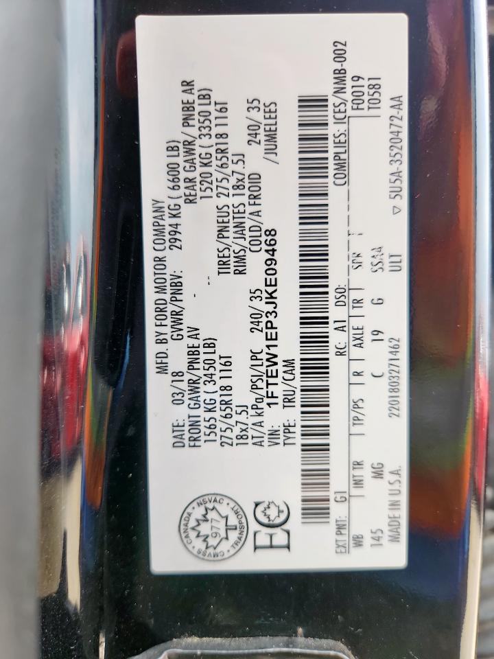 2018 Ford F150 Supercrew VIN: 1FTEW1EP3JKE09468 Lot: 71836795