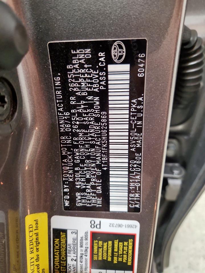 2017 Toyota Camry Le VIN: 4T1BF1FK5HU625869 Lot: 81445475