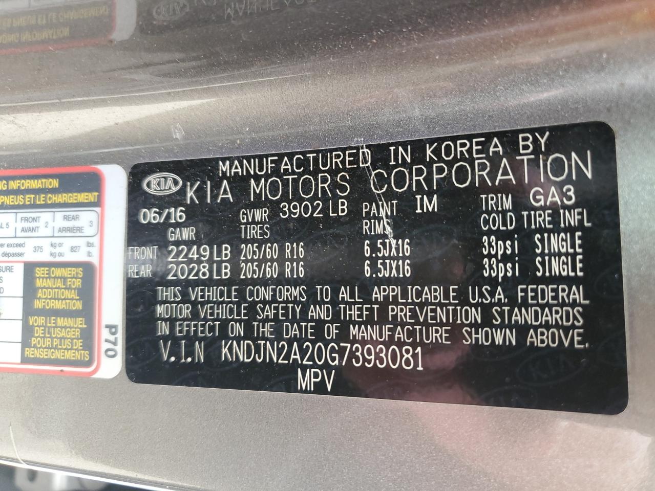 2016 Kia Soul VIN: KNDJN2A20G7393081 Lot: 80404345