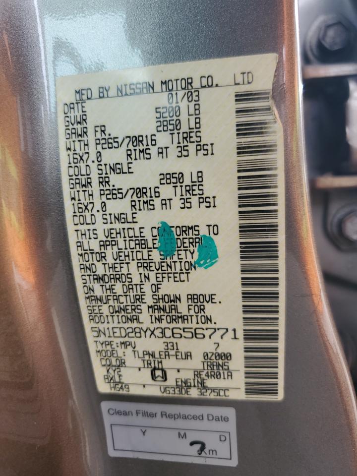 2003 Nissan Xterra Xe VIN: 5N1ED28YX3C656771 Lot: 81262435