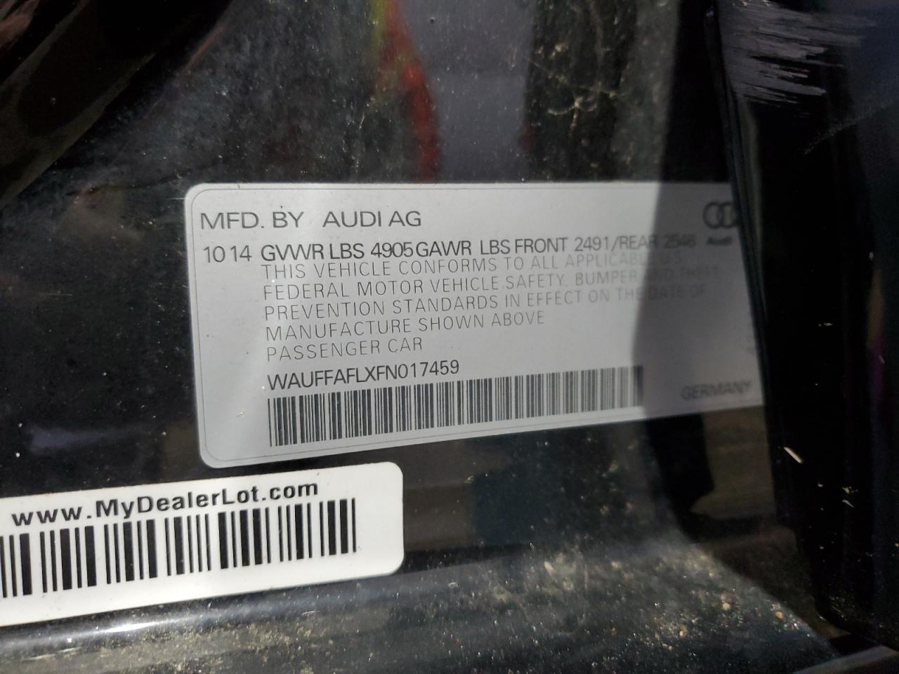 2015 Audi A4 Premium Plus VIN: WAUFFAFLXFN017459 Lot: 70980905