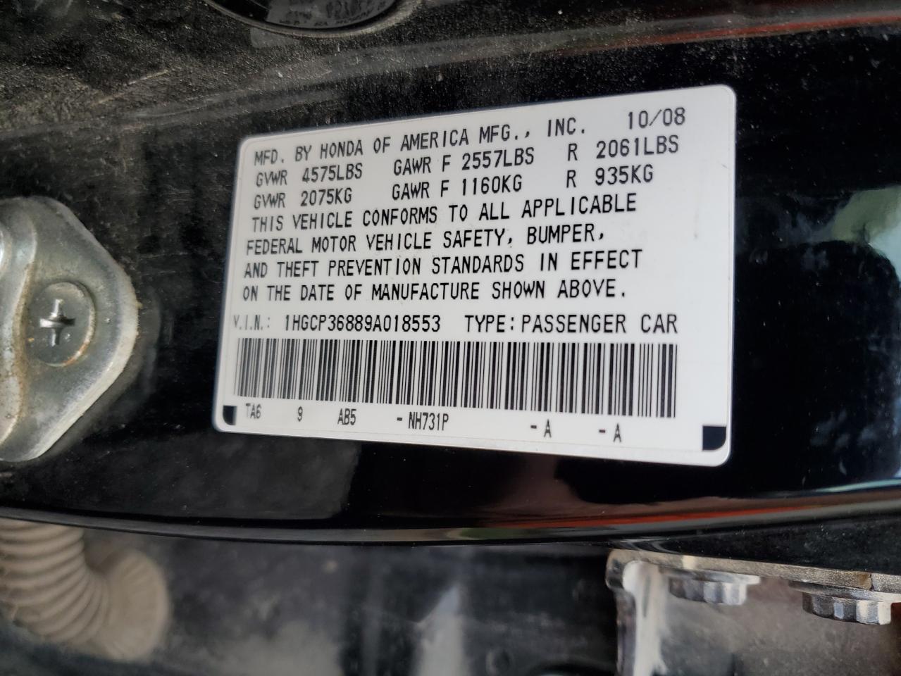 2009 Honda Accord Exl VIN: 1HGCP36889A018553 Lot: 83960105