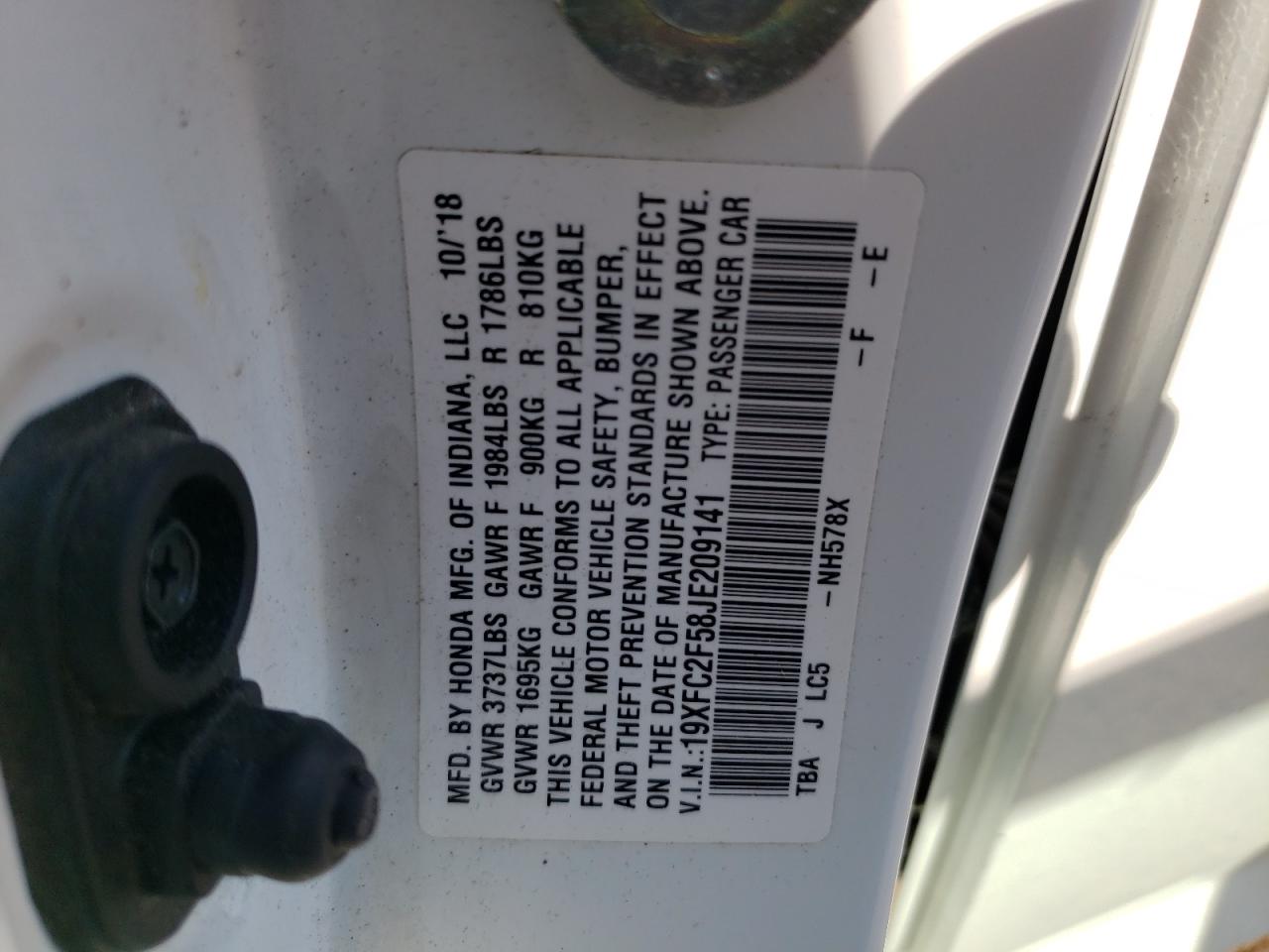 2018 Honda Civic Lx VIN: 19XFC2F58JE209141 Lot: 80933925