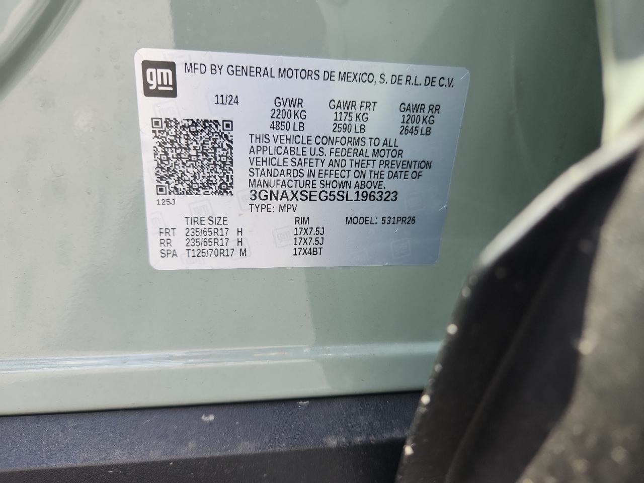 2025 Chevrolet Equinox Activ VIN: 3GNAXSEG5SL196323 Lot: 71240885