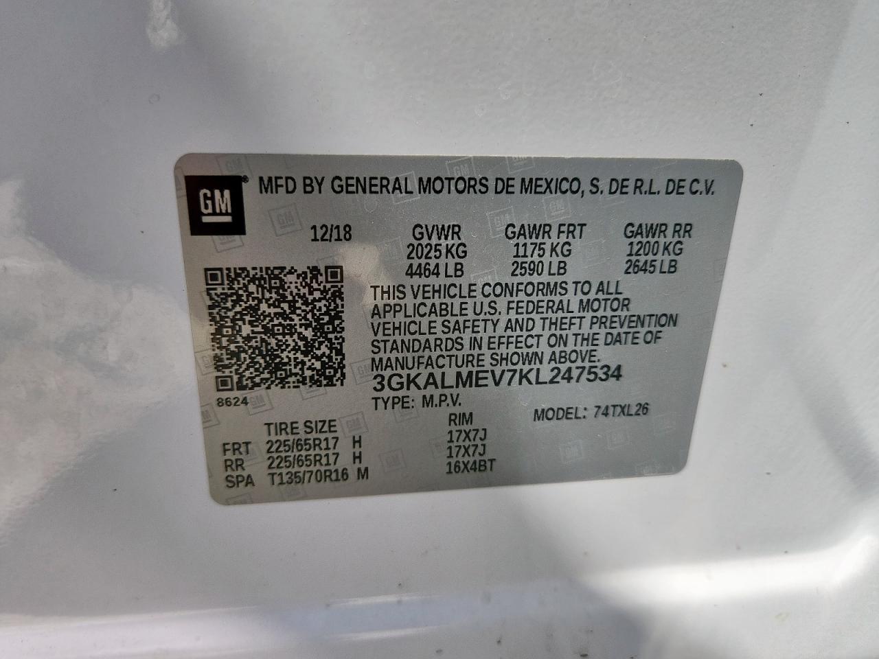 2019 GMC Terrain Sle VIN: 3GKALMEV7KL247534 Lot: 71606205