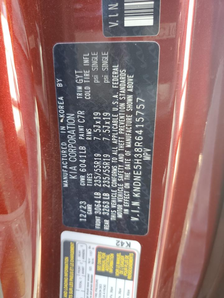 2024 Kia Carnival Sx VIN: KNDNE5H38R6415757 Lot: 82085525